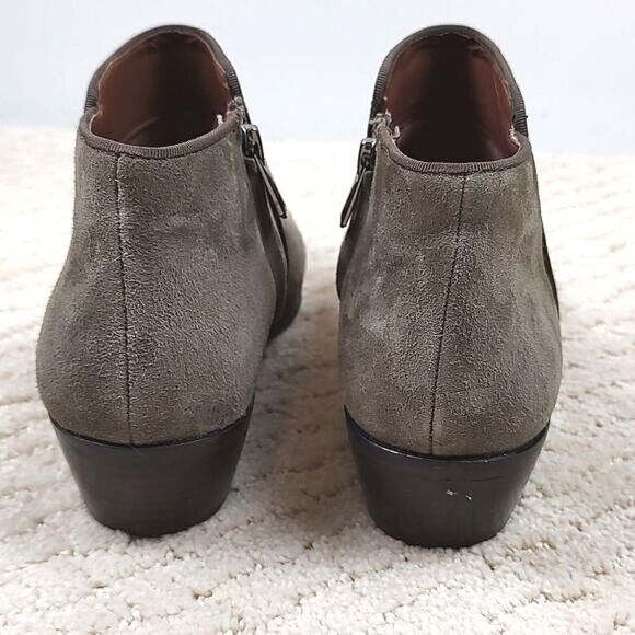 Sam Edelman Green Suede Leather Side Zip Ankle Boots Stacked Heel Size 7.5 - Picture 4 of 10